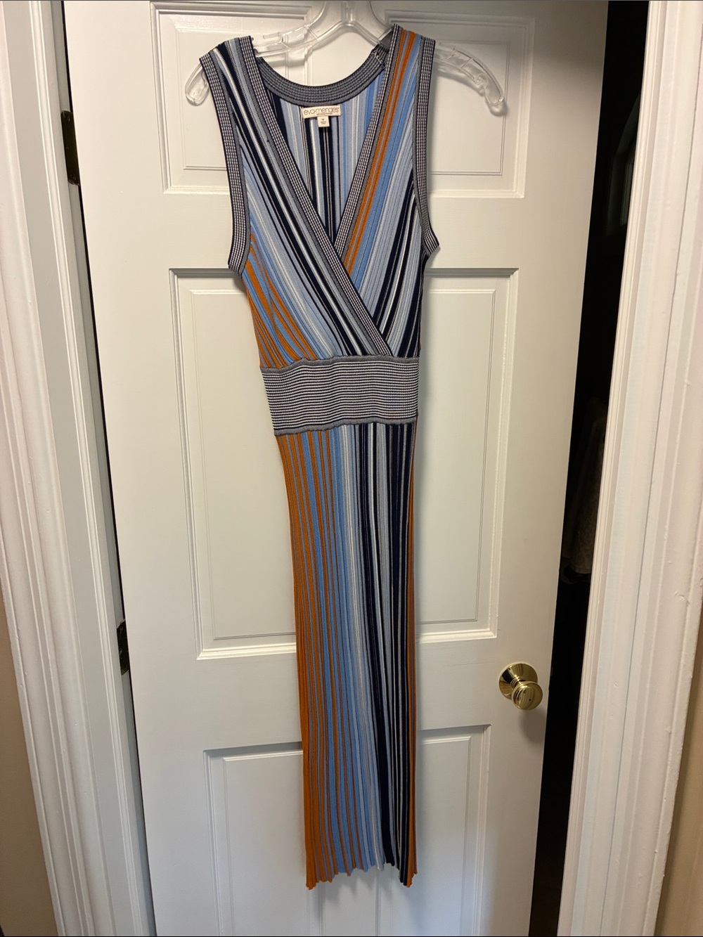 Sleeveless Striped Maxi Dress in Blue & Tan
